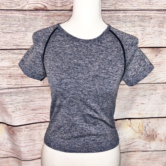 Pink Active Heathered Blue Short Sleeved Cropped Top Size M - Picture 1 of 7